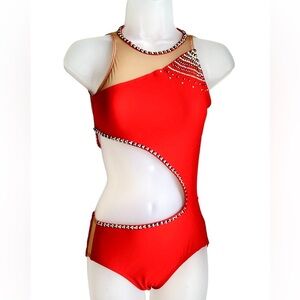 New Red Asymmetrical Dance Costume